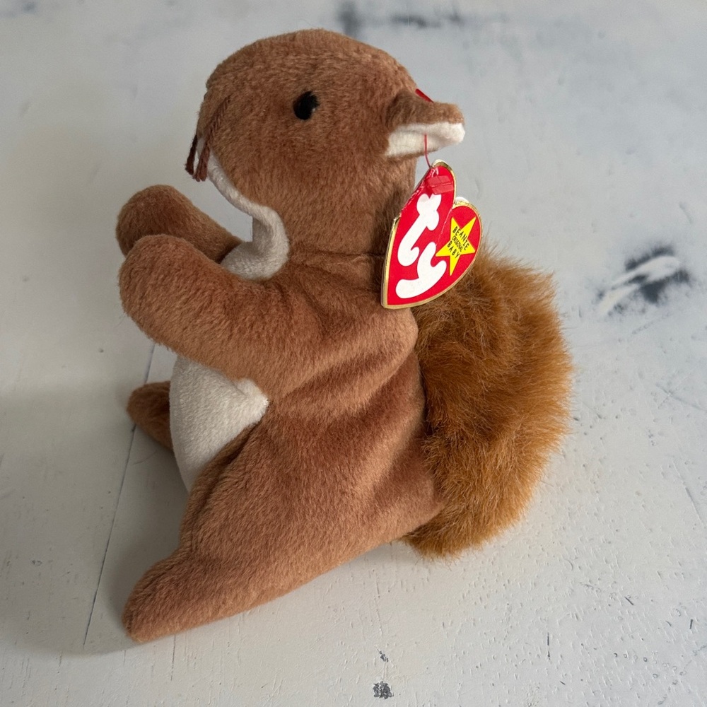 Retired - Ty “Nuts” 1996 Squirrel Plush with birthdate tag.
